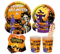 50 Piece Halloween Party Tableware Set, Autumn Disposable Tableware with Paper Plates, Cups, Napkins and Straws for Birthday Party, Autumn, Halloween, Dinner Party Decorations