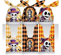 50 - Piece Halloween Treat Bags with 3 Skull Patterns, Great for Trick - or - Treating, Orange Black