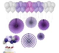 50 Piece Purple and White Paper Fans, Multicoloured Balloons Party Decorations for Birthday Anniversary Engagement Graduation Baby Shower Gender Reveal