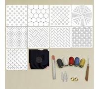 50-Piece Sashiko Stencil& Sewing Tool Kit, Includes 9 Reusable Geometric Quilting Templates + 41 Essential Embroidery Tools for Hand Stitching, Textile Design & Craft Projects