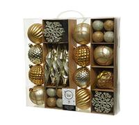 50 Piece Set of Christmas Tree Decorations - Baubles, Snowflakes & Finials - Available in Red, Gold & Silver (Gold)
