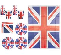 50 Piece Union Jack Party Pack Paper Tableware, Union Jack Flag Print, 24 Plates, 24 Cups, Napkins, Tablecloth and Flag