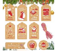 50 Pieces 10 Styles Christmas Tags, Xmas Kraft Paper Tags Card Christmas Kraft Paper Tag Hang Labels, Kraft Christmas Tags for Presents, with 50pcs Cotton String, for Decorating Christmas Trees Gift