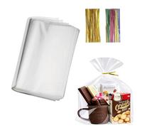 50 pieces 14x18 inch Cellophane Wrap Cello Cellophane Treat Bags Clear Flat for party gift wrapping, bakery, cookies, candies, desserts, basket wrapping with colorful twist ties