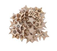 50 Pieces 30x30x2mm Mini Wooden Snowflake Star Shapes Pieces Decor Embellishment Art Craft Card Making Scrapbooking Wedding Favors Christmas Ornaments - Natural, 30mm High