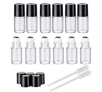 50 Pieces 3ml Clear Glass Roller Bottles Mini Empty Refillable Essential Oil Roller Bottles with Stainless Steel Roller Ball and 2 Pieces 3ml Dropper Black Lid