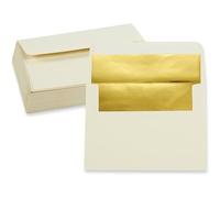 50 Pieces A7 Invitation Envelopes - Gold Foiled Lined Envelopes- Perfect for Weddings, Graduations, Birthday Invitations - 120gsm, Ivory Outside, Gold Inside, 120 GSM Envelopes, 5 x 7 Inches