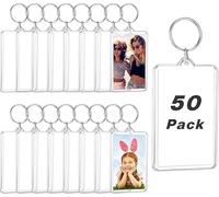 50 Pieces Acrylic Photo Frame Keychain, Personalized Insert Photo Acrylic Blank Keyring Clear Rectangle Blank Picture Keyring for DIY Keepsake, 2 x 3 Inch/ 7.6 x 5.6 cm