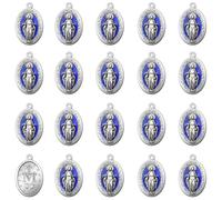 50 Pieces Alloy Oval Blue Religious Enamel Medalla Milagrosa De La Virgen Maria Charm Little Catholic Pendant for Adult Diy Necklace Bracelet Jewelry Making, Zinc, No Gemstone