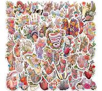 50 Pieces Anatomy Stickers, Human Anatomy Stickers, Cute Cartoon Organs with Flowers, Sticker Set for Kids, Teens, Doctors, Waterproof Vinyl Stickers, Body Part Stickers,