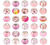 50 Pieces Assorted European Craft Beads Large Hole Lampwork Spacer Colorful for DIY Charms Necklace Bracelet Jewelry Making Supplies (Pink)