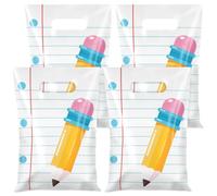 50 Pieces Back to School Gift Bags with Handles Plastic Teacher Appreciation Candy Treat Bag Pencil Notebook Line Pattern Favor Bags for First Day of School Theme School Classroom Party Decoration