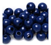 50 Pieces Blue Wooden Macrame Beads 20mm with 8mm Large Hole, Wood Spacer Beads, Natural Round Ball Farmhouse Wooden Loose Beads for Craft/Jewelry Making/Garland Home Wall Hanging Decor