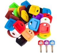 50 Pieces Coloured Key Covers Caps, 1.1 Inch Plastic Key Identifier Tags with Blank White Cardstock Labels and Clear Plastic Sheet, Flexible Key Organisers for House and Car Keys, Lightweight Durable