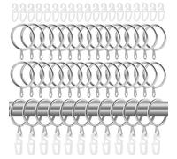 50 Pieces Curtain Rings and Hooks, 30 mm Inner Diameter Stainless Steel Metal Curtain Rings with Hooks, Metal Hanging Rings with Eyelets for Window, Door and Shower Curtain (Silver)