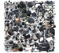 50 Pieces Dark Rose Stickers for Water Bottle|Transparent Vinyl Waterproof Sticker Laptop Skateboard Phone Car Decals for Teens Adults Party Favors Supplies Decor (Black Rose Decals)