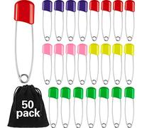 50 Pieces Diaper Pins Safety 2.2 Inch Plastic Head Cloth Diaper Nappy Pins with Locking Closures Stainless Steel with Velvet Bag