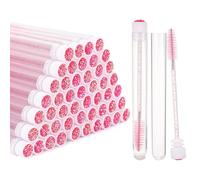 50 Pieces Disposable Mascara Wands, Diamond Eye Lash Brush with Tube Spoolies for Eyelash Extensions Makeup Tools - Pink
