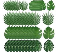 50 Pieces Fake Leaves 14-22 cm Tropical Artificial Leaves 5 Sizes Leaf Decoration Monstera Leaves Fake Plants Faux Leaf for Decoration Hawaiian Party Decorations Jungle Theme Party Decorations