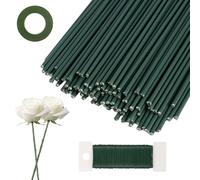 50 Pieces Florists Stem Wire, 30 Cm Green Plant Support Sticks, Soft Metal Wire Suitable for Floral Arrangements, DIY Flower Stems with Adhesive Tape