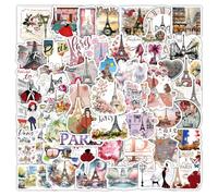 50 Pieces France Stickers for Water Bottle|Vinyl Waterproof Sticker Laptop Skateboard Phone Car Decals for Teens Adults Party Favors Supplies Decor (French Paris Decals)