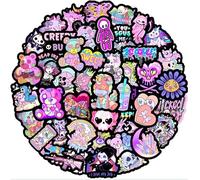 50 Pieces Gothic Aesthetic Stickers Pack for Water Bottles, Laptops, Skateboards, Waterproof Vinyl Stickers with Purple Skulls, Horror Thriller Designs, and Personalized Pink Gothic Stickers for Teens