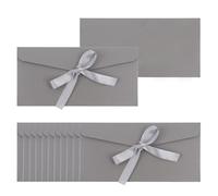 50 Pieces Grey Envelopes with Bow Tie Closure, Paper Greeting Card Holders for Invitations Mail Postcard Bills Wedding Party Favors Business Cards, 8.66 x 4.33 Inches