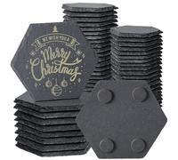 50 Pieces Hexagon Slate Drink Coasters for Laser Engraving, 4 Inch Black Stone Coaster Bulk Hexagonal Blank Natural Handmade Rock Coasters for Gifts, Engraver, Table, Home Decor, Bar