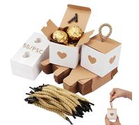 50 Pieces Kraft Paper Gift Box, Mini Gift Boxes for Presents, Paper Gift Candy Box, 5.5 x 5.5 x 5.5cm Folding Kraft Paper Box, with Heart-Shaped Window for Chocolates Nuts Sugar, Wedding Party Gifts
