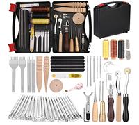 50 Pieces Leather Tools Kit, Leather Tools and Supplies, Leather Working Kits Supplies with Leather Tool Box Prong Punch Edge Beveler Wax Threads Needles Perfect for Stitching Punching Cutting Sewing