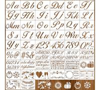 50 Pieces Letter Stencils for Painting on Wood,Calligraphy Alphabet Drawing Templates with Letter,Numbers,Vine,Signs,Reusable Cursive Stencils for Art Crafts