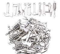 50 Pieces Mixed 3D Tool Charms Collection Antique Silver Pendant for Jewelry Making Crafting Necklace Bracelet DIY, Metal Silver