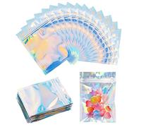 50 Pieces Mylar Bags, Resealable Holographic Bags Smell Proof Bags for Coffee Beans, Candy, Spice, Food, Small Cookies, Jewelry Sorting, Heat Seal Bags (Silver, 10.5 * 15cm)