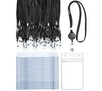 50 Pieces Neck Lanyards for ID Badges Flat ID Lanyard with Retractable Reel Black Lanyards for ID Badges 50 Pieces Vertical Name Badge Holder Transparent ID Card Holders for School Office Home Student