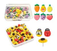 50 Pieces Of Cute Cartoon Thumbtips, Bee Sunflower Ladybug Fruit Styling, Creative Multi-Function Decorative Nails, Office Cork Board Accessories.