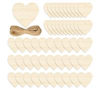 50 Pieces of Heart-Shaped Wood Pieces with Rope, Wooden Heart Decoration, 8cm Wooden Heart Pieces, Blank Heart-Shaped Pendant, DIY Craft Decoration