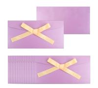 50 Pieces Purple Envelopes with Bow Tie Closure, Paper Greeting Card Holders for Invitations Mail Postcard Bills Wedding Party Favors Business Cards, 8.66 x 4.33 Inches