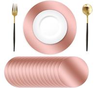50 Pieces Rose Gold Paper Placemats, Round 13.4 Inch Mirrored Disposable Table Mats, Mirror Foil Decorative Place Mats for Dinning Table Wedding Home Christmas Festive Birthday Party Holiday