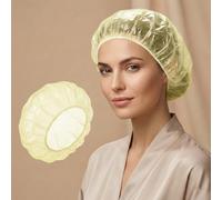 50 Pieces Shower Caps Plastic Elastic 42cm Stretch Yellow Disposable Shower Cap Reusable Waterproof Caps for Hair Dye, Bathing, Pet Head, Bicycle Seat Cover, Food Cover & Shoe Protectors