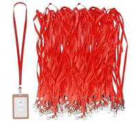 50 Pieces Staff Lanyard 43 x 1 cm Visitor Lanyards for Neck Red Lanyard Key Strap with Metal Swivel Hook Straps for ID Badge Holder Premium Bulk Neck Strap with Badge Clip Keys Strap
