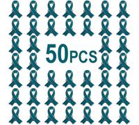 50 Pieces Teal Ribbon Pins Teal Awareness Lapel Brooches for Cervical Ovarian Cancer, Substance Abuse, Sexual Violence Awareness, Iron, no gemstone