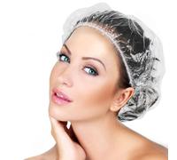 50 Pieces Thick Transparent Disposable Shower Cap, Large Elastic Shower Cap for Men, Women, Salon, Hotel and Spa (50cm)