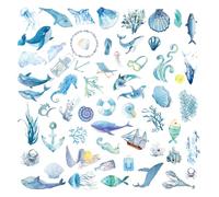 50 Pieces Watercolor Ocean Animal Stickers - Blue Waterproof Scrapbook Under The Sea Fish Wall Decals - Decorative Aesthetic for Journal, Laptops, Phone, Book, Guitar, Suitcase