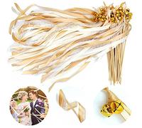 50 Pieces Wedding Wands, Ribbon Wands with Bells, Wedding Ribbon Streamers, Streamers for Weddings, Magic Ribbon Wedding Wands for Birthdays, Christmas, Parties