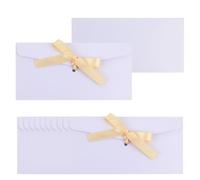 50 Pieces White Gold Envelopes with Bow Tie Closure, Paper Greeting Card Holders for Invitations Mail Postcard Bills Wedding Party Favors Business Cards, 8.66 x 4.33 Inches
