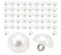 50 Pieces White Pearl Buttons Semi-Circular Pearl Buttons Cap Half Ball Dome with Metal Circle Hook Buttons for Sewing Accessories-10mm