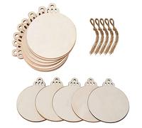 50 Pieces Wooden Round Bauble Blank Hanging Wood Pieces Christmas Tree Pendants Ornaments with Twines for Holiday Decoration and DIY Craft Making,Gift Tags & Hanging Decor Embellishments