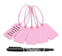 50 Pink Blank Plastic Tags for Labeling Waterproof Hanging Labels Writable Tags Seal Plastic Marking Label for Luggage Bags Keys Inventory with One Marker Pen