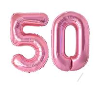 50 Pink Number Balloons for Birthday Party Decor, 40" Giant Helium Foil Number Balloons for 50th Birthday, Anniversary Parties