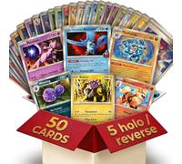 50 Pokemon Cards Bundle in English - 5 Guaranteed Holo and Reverse Holo Shiny Cards, 45 Commons and Uncommons - Genuine Cards from Official Boosters - Random Job Lot, Gift for Kids and Collectors
